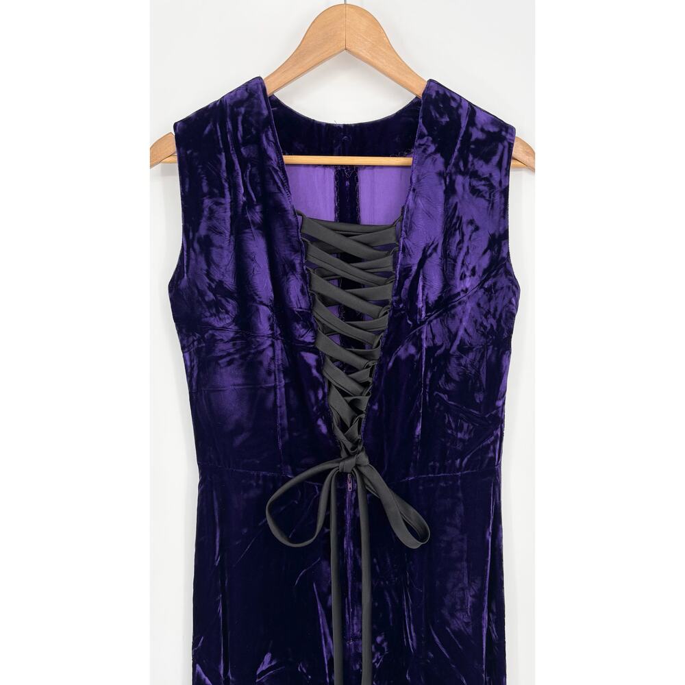 Purple Crushed Velvet Corset Back Sleeveless Maxi Dress Size 8